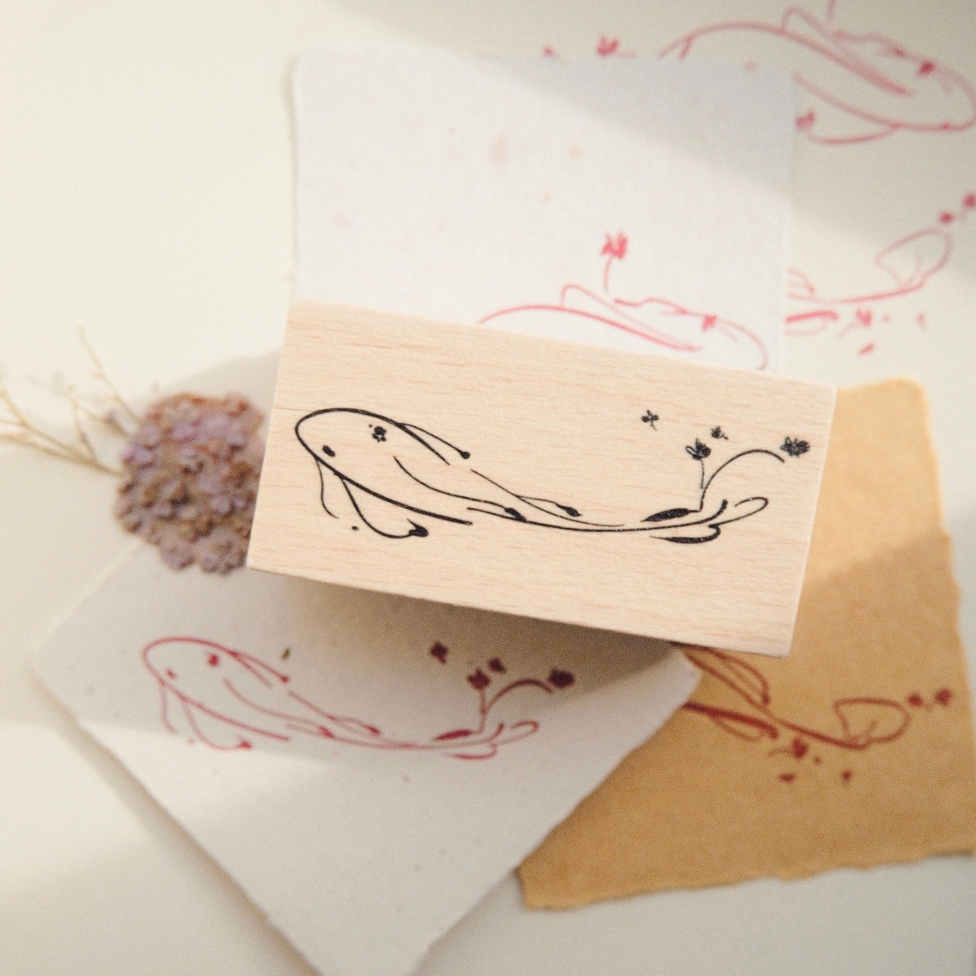 Wooden Stamp - Flower Fish