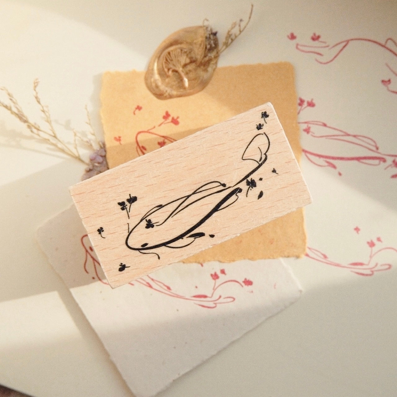 Wooden Stamp - Flower Fish