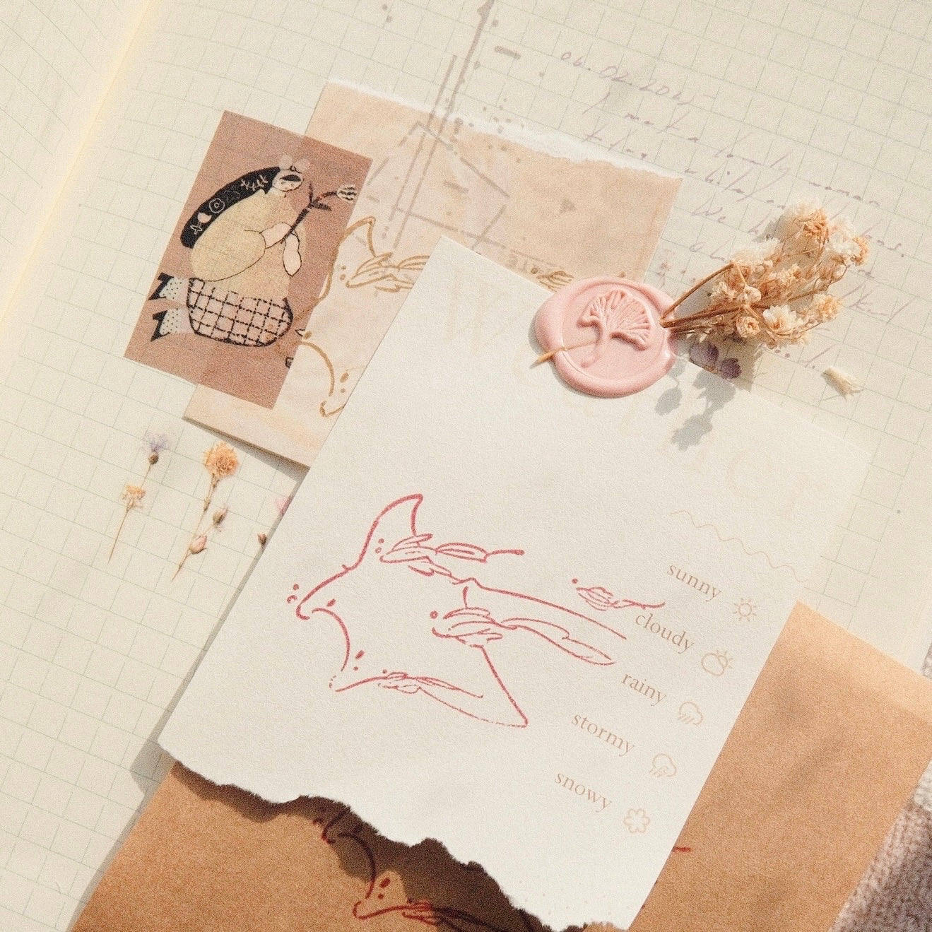 Wooden Stamp - Mantaray and Fishes