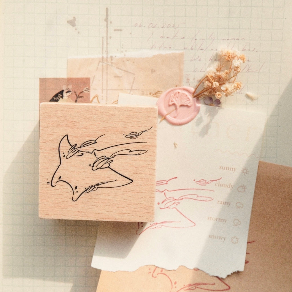 Wooden Stamp - Mantaray and Fishes